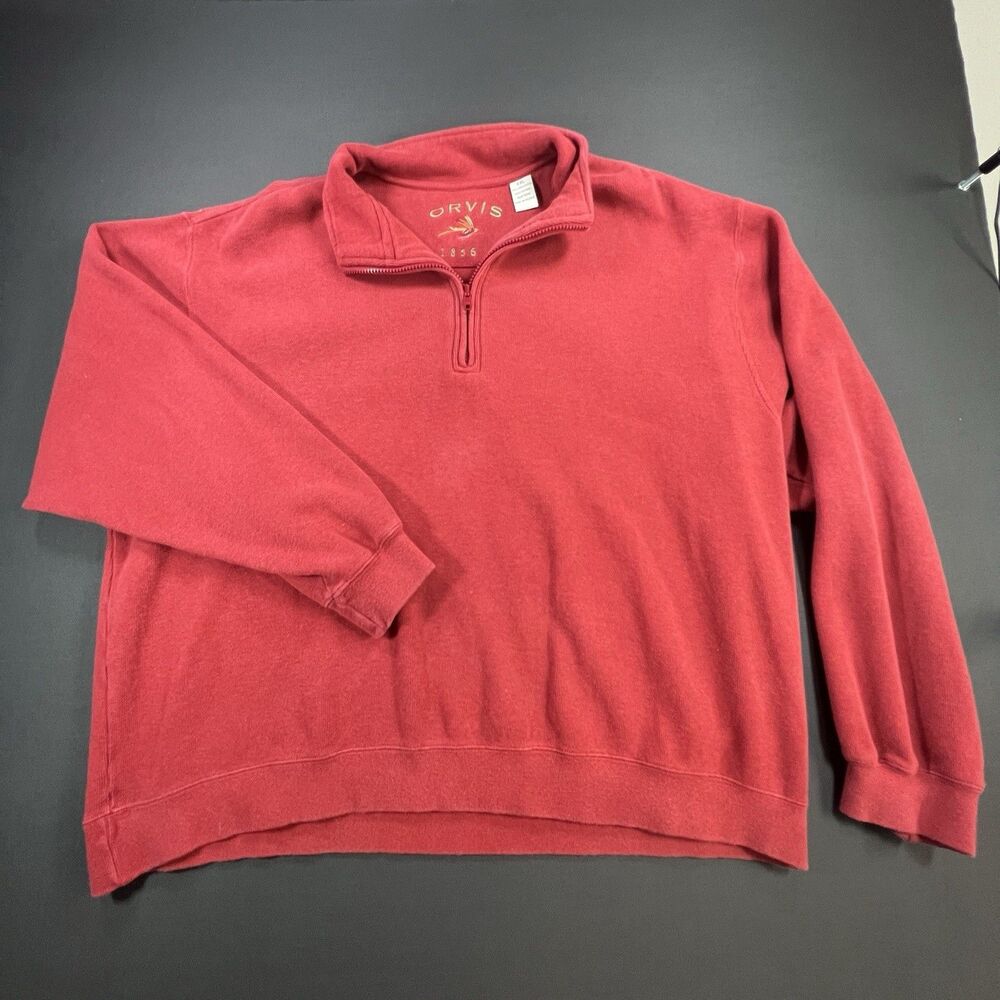 Orvis Men's 100% Cotton Quarter Zip Pullover Sweater Red XXL